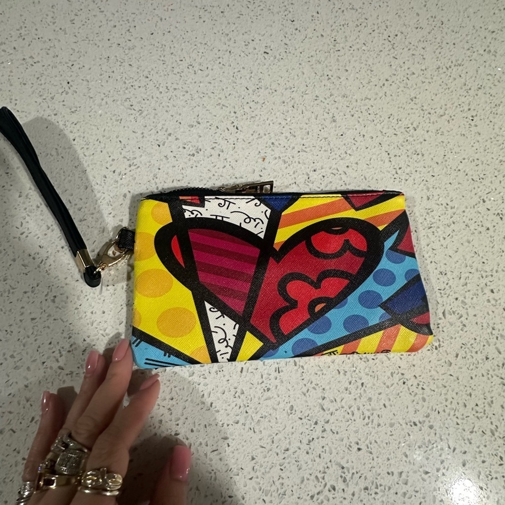 Romero Britto Giftcraft Flying Heart Wallet Wristlet Multi-Colour EUC - Picture 6 of 6